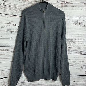 Martinique sweater Mens Size large Merino Pullover Cable‎ knit quarter Zip Gray